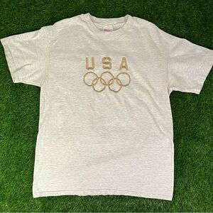 Vintage 90s Y2K Hanes Beefy-T Embroidered Olympics Gray T-Shirt Adult L